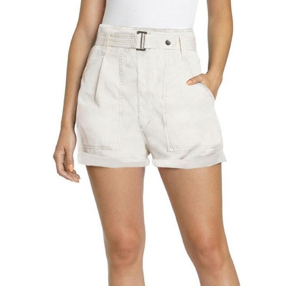 Pistola Arita High Waisted Belted Utility Shorts Womens 26 Tan Antique White New